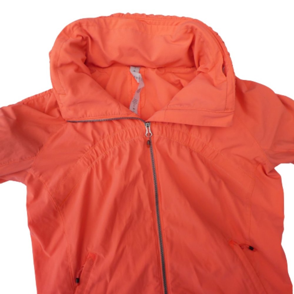 Lululemon Gather Me Slightly Jacket Neon Orange Zip Packable Hood Drawcord 2 - Picture 4 of 8